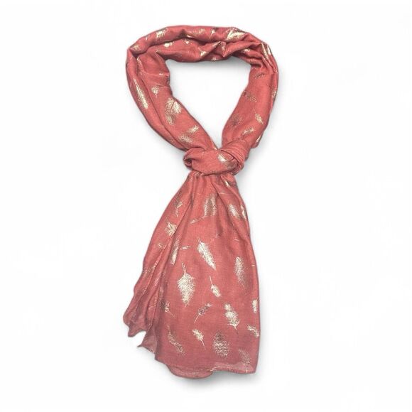 Tie Neck Fashion Scarf Shall Wrap Womens Orange Boho Indie Hippie Gold Leaf - Picture 1 of 5